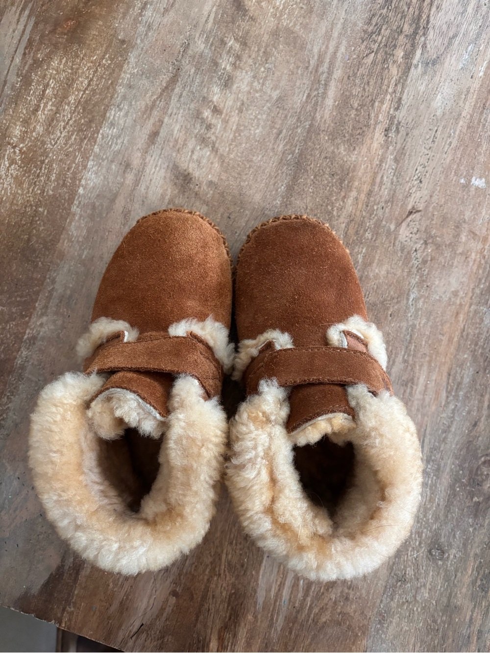 L.L. Bean Kids Suede Faux-Shearling Booties in Chestnut Brown
